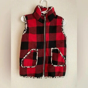 Toddler girls red and black vest with cheetah print lining size M (3T)